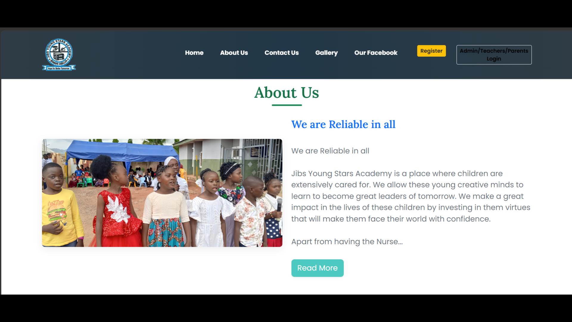 JIBS Young Stars Academy website and school management system